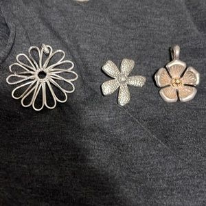 Sterling silver set of three flower pendants